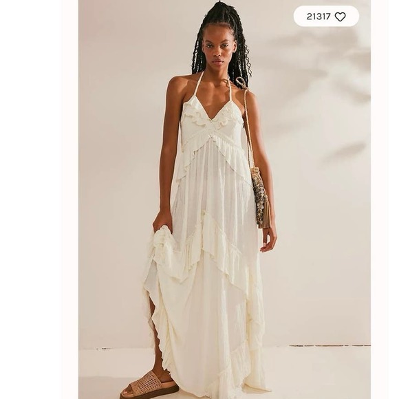 Free People Dresses & Skirts - NEW Free People Santa Luz Maxi Tiered Ivory V-Neck Billowy Ruffle Dress Medium